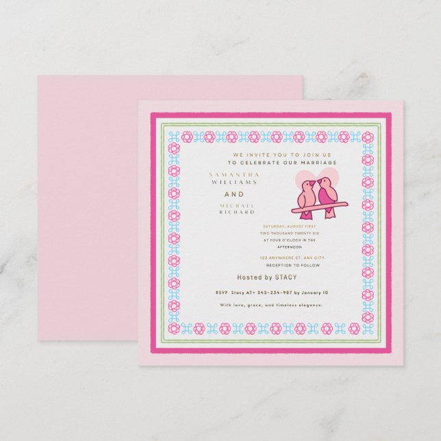 Anpassbare illustrierte moderne Ehe eines Paares Einladung (Vorne/Hinten)