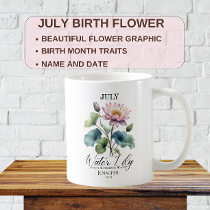 Anpassbare Juli Geburtstagsblume Seerose Kaffeetasse