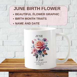 Anpassbare Juni-Geburtstags-Rosenblume Kaffeetasse
