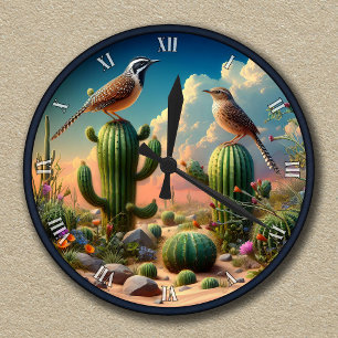 Anpassbare Kakadus Arizona-Wüsten-Szene Runde Wanduhr