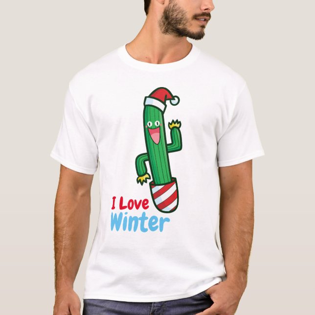 Anpassbare Kaktus-Lieben Winter T-Shirt (Vorderseite)