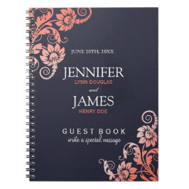 Anpassbare Korallen und Blue Wedding Gästebuch Notizblock