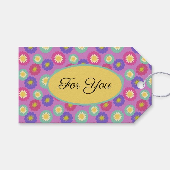 Anpassbare lebhafte Retro-Blumenaufkleber Geschenkanhänger (Vorderseite (Horizontal))