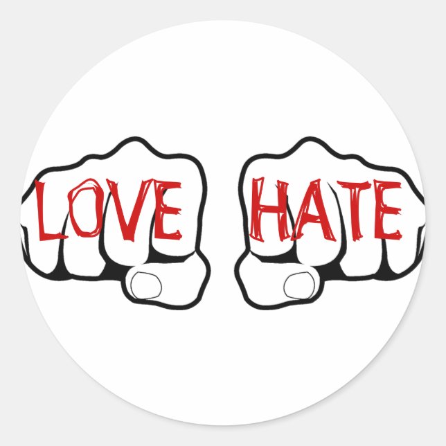 Anpassbare LIEBE HATE Fists Runder Aufkleber (Vorderseite)