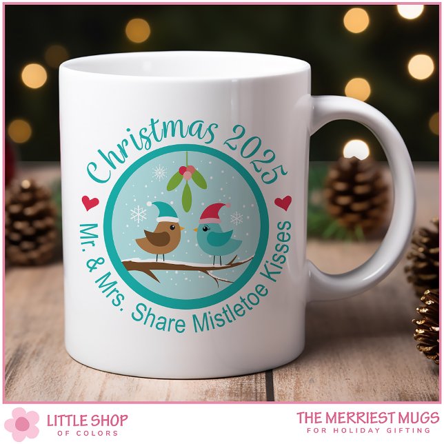 Anpassbare Liebesvögel Mistletoe Kisses Kaffeetasse (Von Creator hochgeladen)