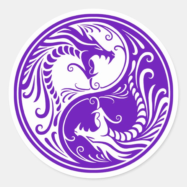 Anpassbare Lila Yin Yang Dragons Runder Aufkleber (Vorderseite)