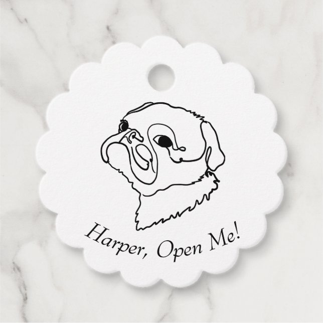 Anpassbare Line Art Zeichnend Illustration Mops Geschenkanhänger (Vorderseite)