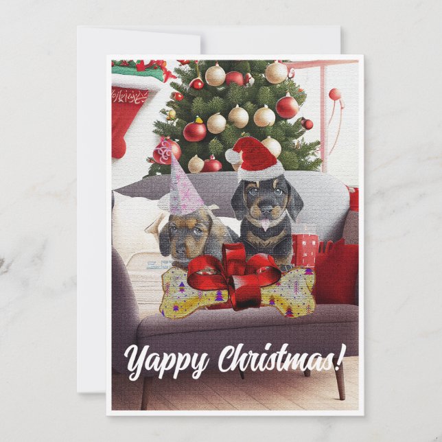 Anpassbare lustige Dackel Dog Yappy Xmas Card Ankündigung (Vorderseite)