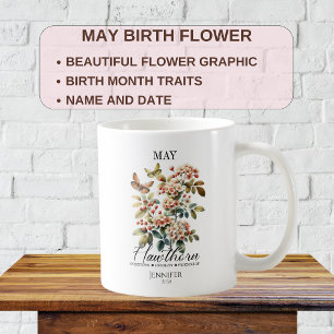 Anpassbare Mai-Geburtstagsblume Weißdorn Kaffeetasse