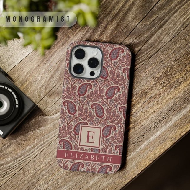 Anpassbare Maroon Red Gray Beige Pink Paisley iPhone Hülle (Customizable Maroon Red Grey Beige Pink Paisley iPhone Case)