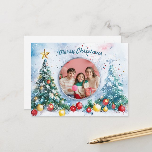 🎄 Anpassbare Mattierte Freude Feiertagspostkarte (Vorderseite/Rückseite Beispiel)