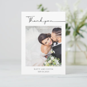 Anpassbare Minimalistische Script Heart Wedding Fo Dankeskarte