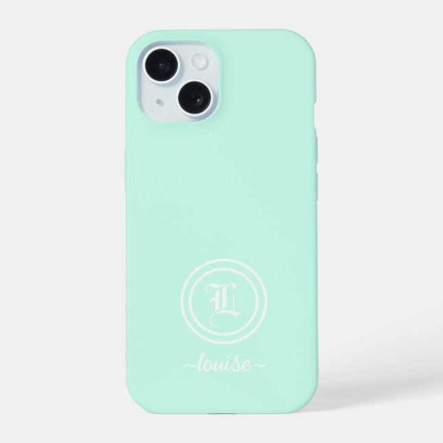 Anpassbare mintgrüne Monogramm-Handyhülle iPhone 15 Hülle (Rückseite)