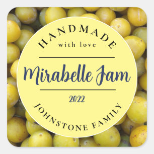 Anpassbare Mirabelle-Jam-Aufkleber Quadratischer Aufkleber