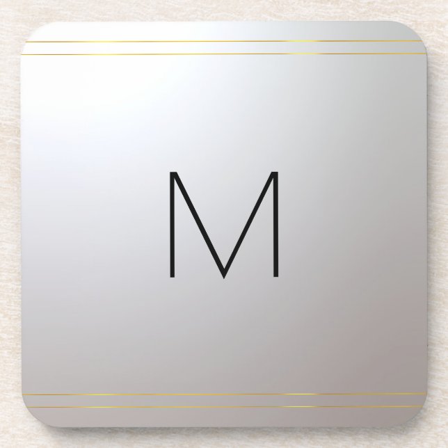 Anpassbare Monogram-Erstvorlage Gold Silver Getränkeuntersetzer (Vorderseite)
