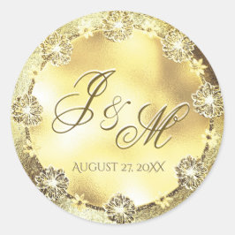 Anpassbare Monogram-HochzeitGold-Blume für Siegel Runder Aufkleber