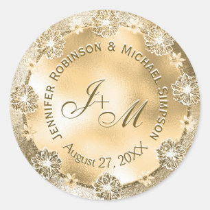 Anpassbare Monogram-HochzeitGold-Blume für Siegel Runder Aufkleber