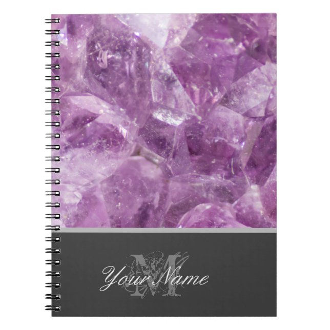 Anpassbare Monogramm mit wertvollem Amethyst-Edels Notizblock (Vorderseite)