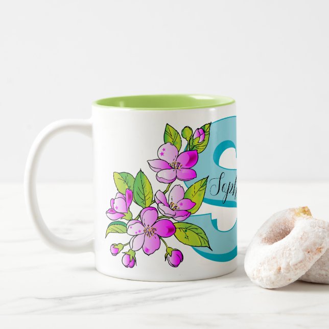 Anpassbare Monogramm + Name-Tasse (Stil: Sophia) Zweifarbige Tasse (Mit Donut)