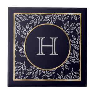 Anpassbare Monogramm-Navy-Gold Fliese