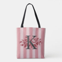 Anpassbare Monogramm Rosa Streifen Cabbage-Rose