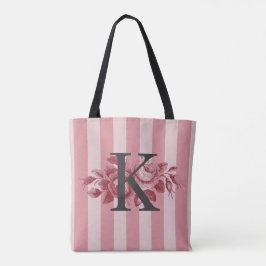 Anpassbare Monogramm Rosa Streifen Cabbage-Rose
