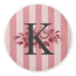 Anpassbare Monogramm Rosa Streifen Cabbage-Rose Keramikknauf