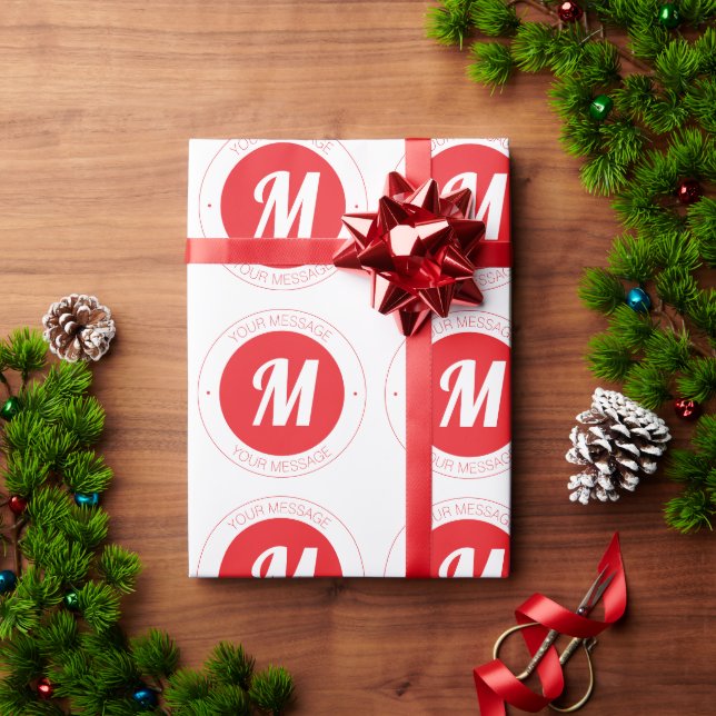 Anpassbare Monogramm- und kreisförmige Textvorlage Geschenkpapier (Feiertagsgeschenk)