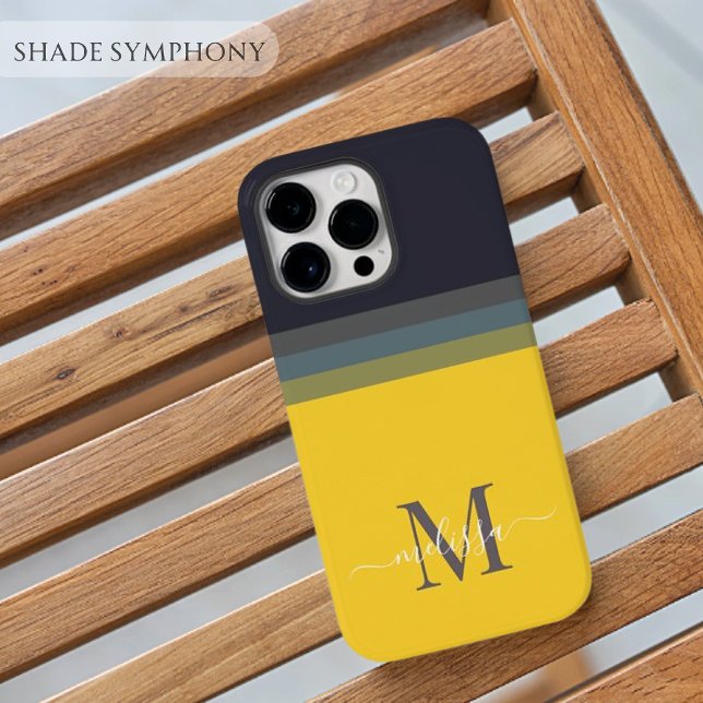 Anpassbare Monogramme mit Niedlichem Strippfarbblo Case-Mate iPhone Hülle (Customizable Monogram yellow dark deep gray Cute Stripe Color Block iPhone Case
)