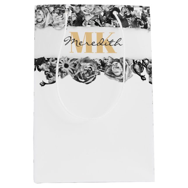 Anpassbare Name Gold Rose Chic Monogram Luxus Mittlere Geschenktüte (Vorderseite)