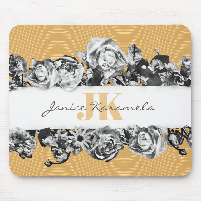 Anpassbare Name Gold Rose Chic Monogram Luxus Mousepad (Vorne)