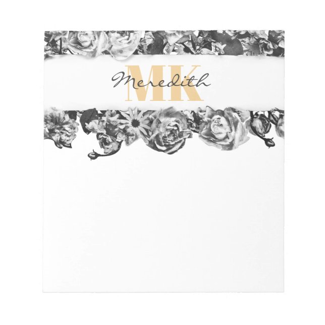 Anpassbare Name Gold Rose Chic Monogram Luxus Notizblock (Vorderseite)