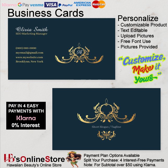 Anpassbare Navy Elegant Business Card 15 Visitenkarte (Customizable Navy Elegant Business Card 15.)