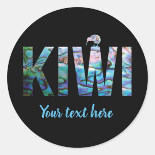 ANPASSBARE NEUSEELAND KIWI PAUA RUNDE AUFKLEBER