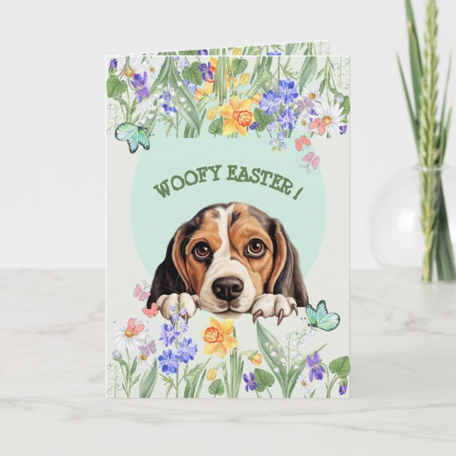 Anpassbare Niedliche Beagle Osterzeit Karte (Vorderseite)