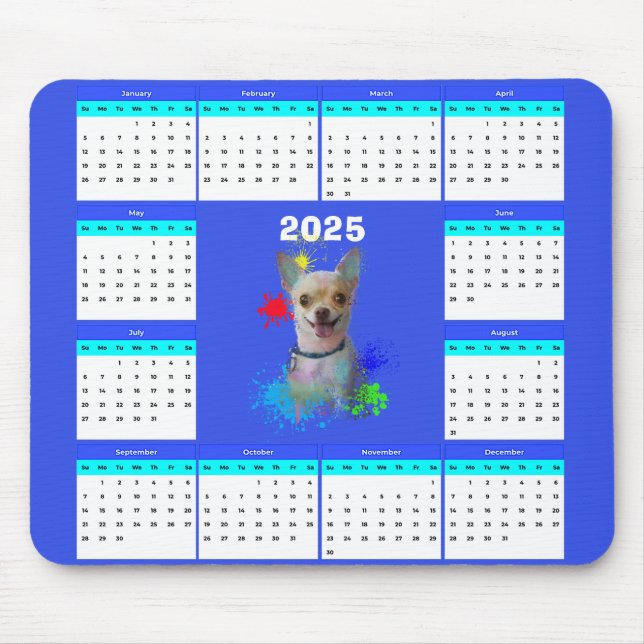 Anpassbare Niedliche Chihuahua-Dog-Kalender Mousepad (Vorne)