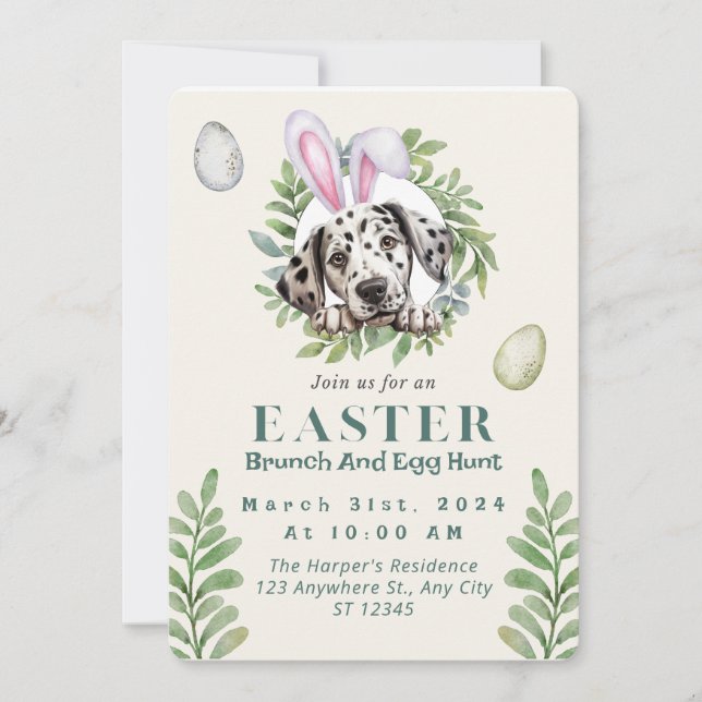Anpassbare Niedliche Dalmatiner Osterzeit Einladung (Vorderseite)