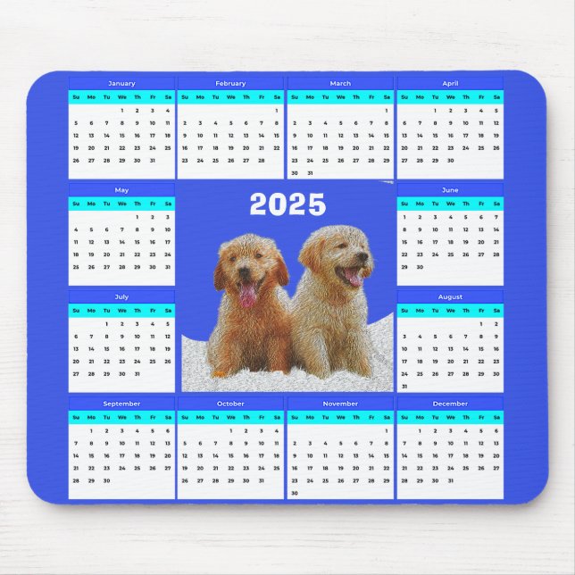Anpassbare Niedliche Golden Retriever Dog Calendar Mousepad (Vorne)
