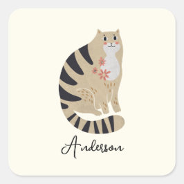 Anpassbare Niedliche Lächelkatze Quadratischer Aufkleber