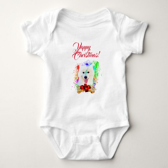 Anpassbare Niedliche Samoyed Dog Yappy Weihnachten Baby Strampler (Vorderseite)