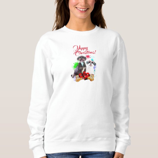 Anpassbare Niedliche Shih Tzu Dog Yappy Weihnachte Sweatshirt (Vorderseite)