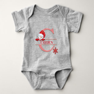 Anpassbare Niedliche Snowman-Monogramm Baby Strampler