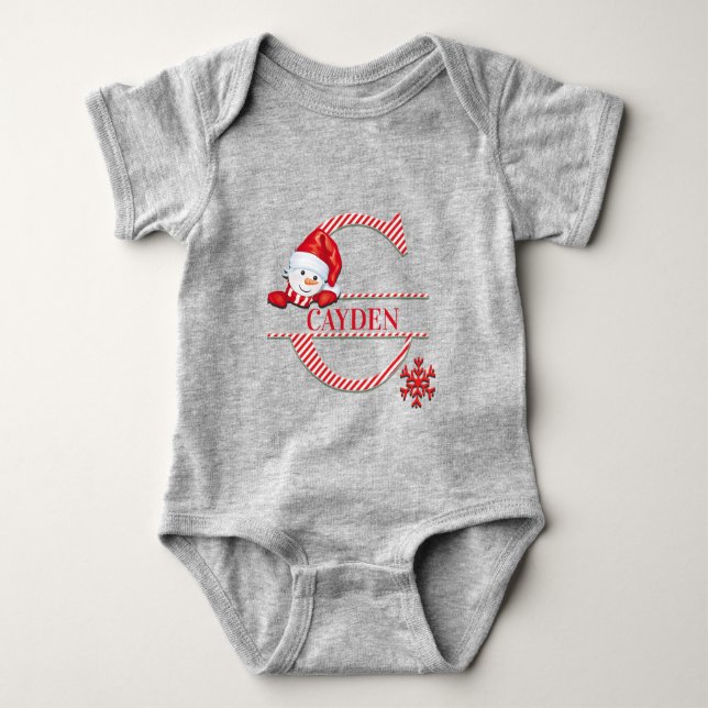 Anpassbare Niedliche Snowman-Monogramm Baby Strampler (Vorderseite)