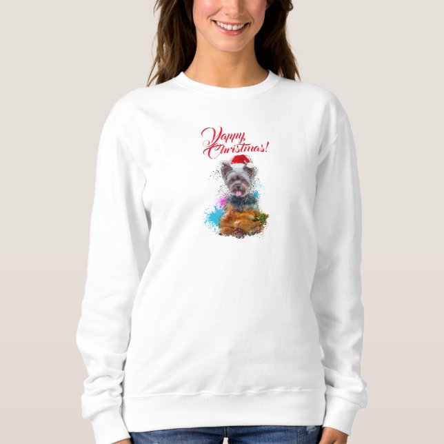 Anpassbare Niedliche Yorkie Dog Yappy Weihnachten Sweatshirt (Vorderseite)