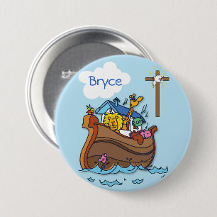 Anpassbare Noah's Ark Baby Taufe, Boy Blue Button