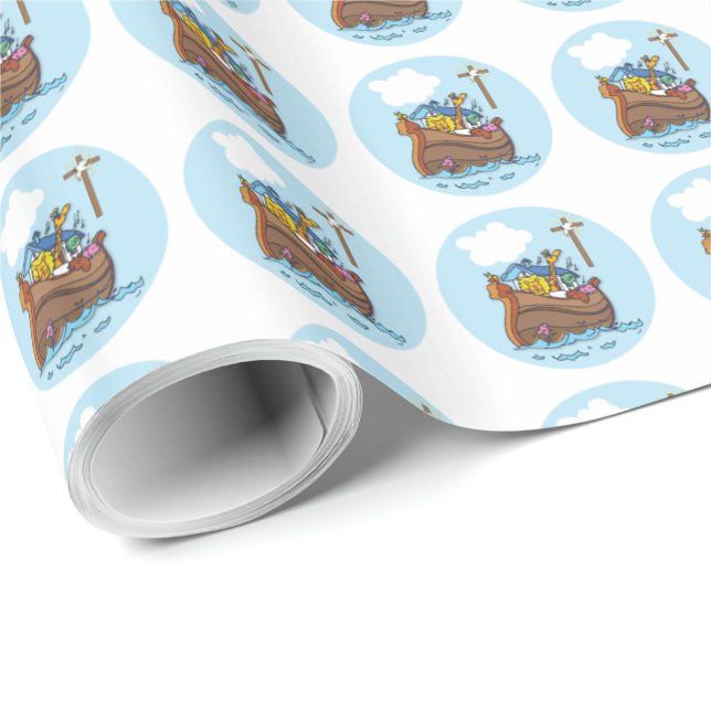 Anpassbare Noah's Ark Baby Taufe, Boy Blue Geschenkpapier (Rolleneckpunkt)