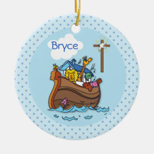 Anpassbare Noah's Ark Baby Taufe, Boy Blue Keramikornament