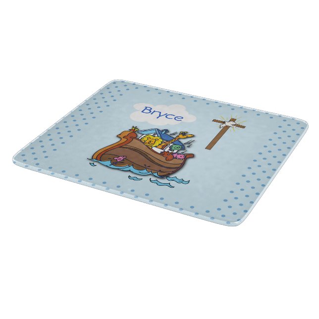 Anpassbare Noah's Ark Baby Taufe, Boy Blue Schneidebrett (Ecke)