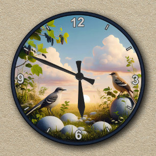 Anpassbare Nord-Spottdrossel-Naturszene Runde Wanduhr