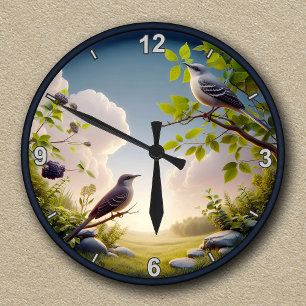 Anpassbare Nord-Spottdrossel-Naturszene Runde Wanduhr